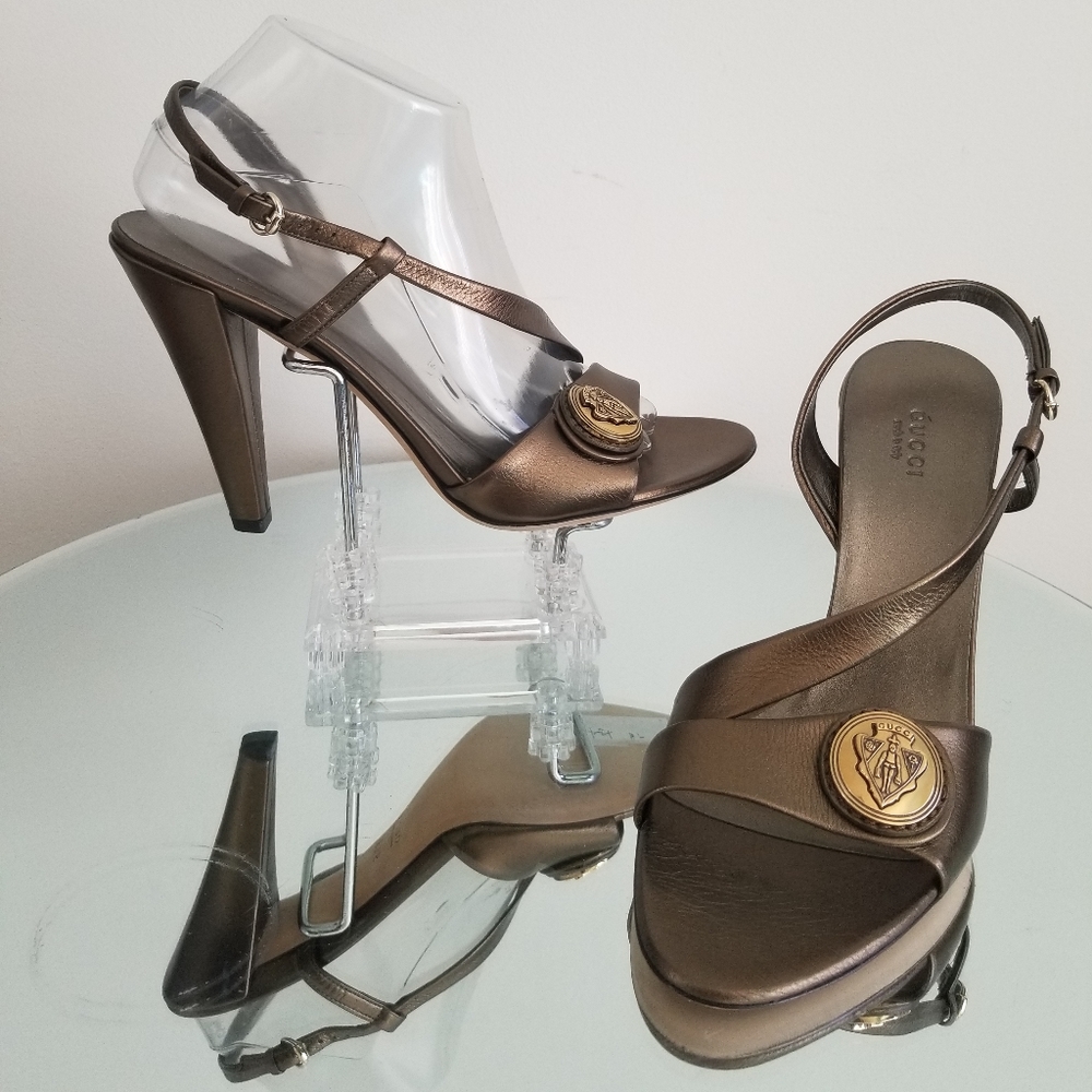 Gucci Vintage Bronze Hysteria Heel Sandals Leather  9.5